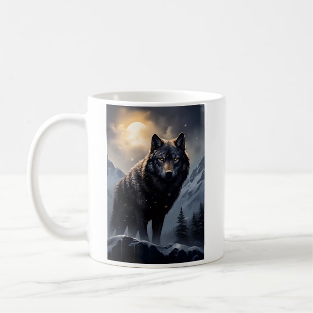 Mug Loup noir dans les montagnes de neige (Gauche)