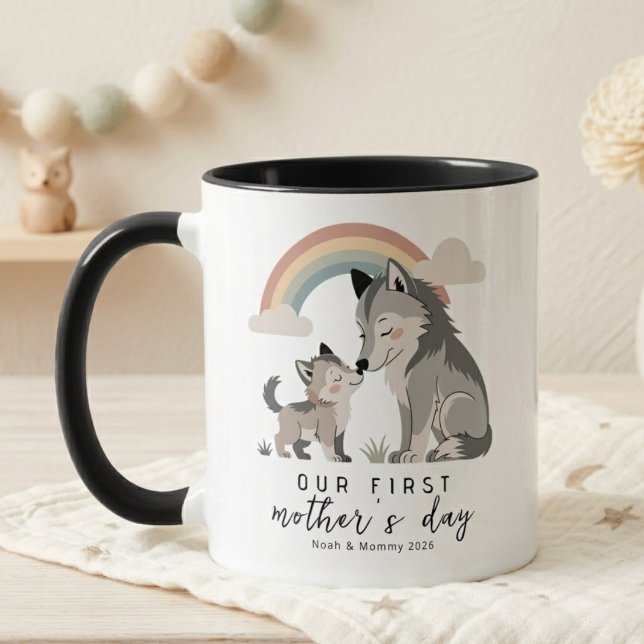 Mug Loup pastel Maman et bébé Premier jour de la fête  (Créateur téléchargé)