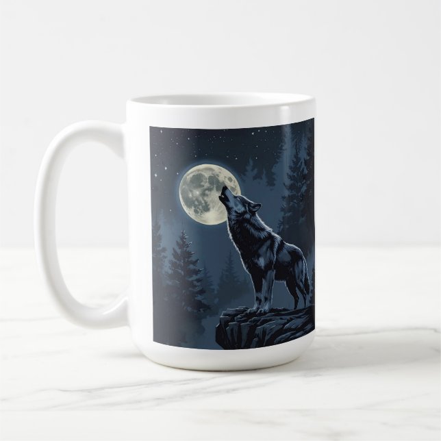 Mug Loup solitaire hurlant à la lune Art de la forêt n (Gauche)