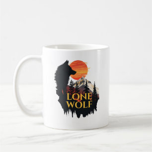 Mug Loup solitaire, Orange Sunset Silhouette Wolf Art