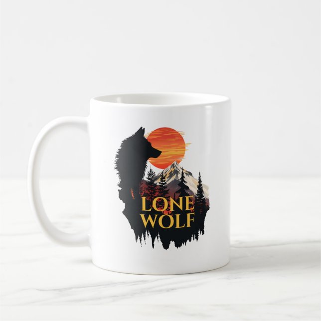 Mug Loup solitaire, Orange Sunset Silhouette Wolf Art (Gauche)
