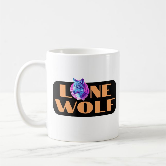 Mug Loup solitaire ou votre message Grand texte orange (Gauche)