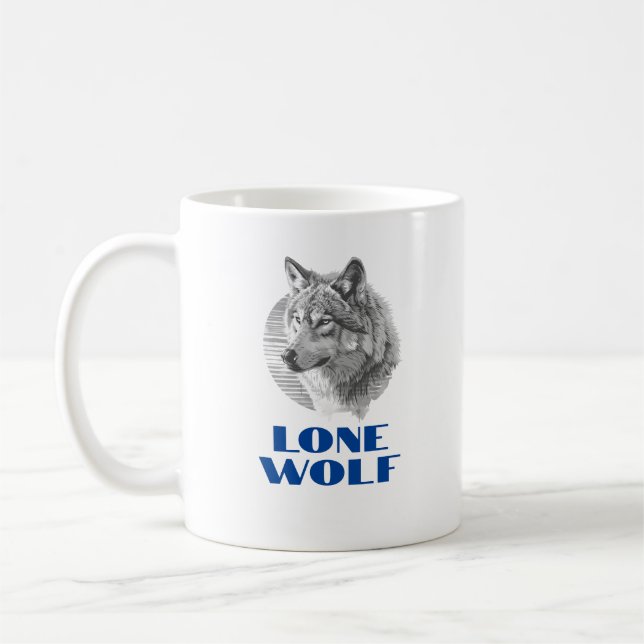Mug "Loup solitaire" ou votre message, Loup gris, Text (Gauche)