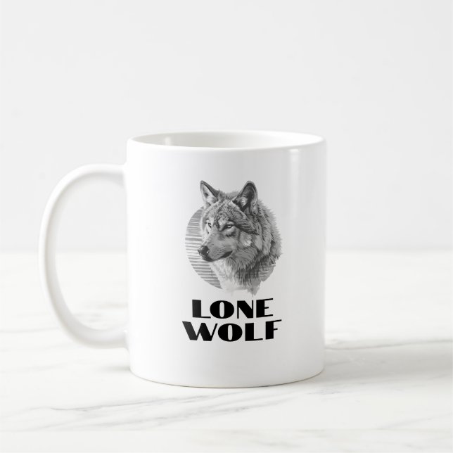 Mug "Loup solitaire" ou votre message, Loup gris, Text (Gauche)