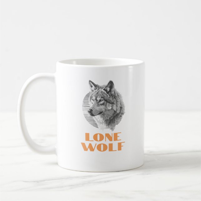 Mug "Loup solitaire" ou votre message, texte orange Gr (Gauche)