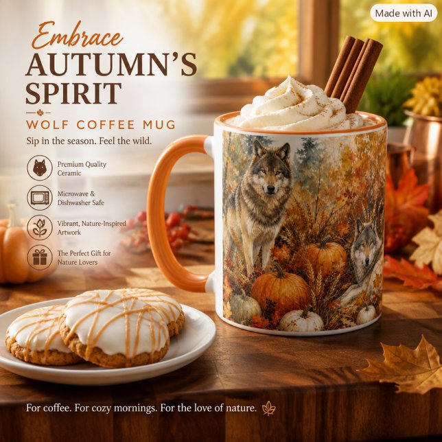 Mug Loups d'automne Faune & Citrouilles Café (Créateur téléchargé)