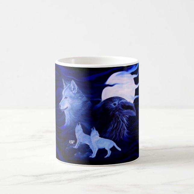 Mug Loups et corbeau avec pleine lune (Centre)