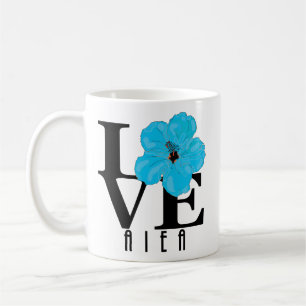 Mug LOVE Aiea Hawaii Hibiscus bleu 11oz
