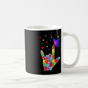 Mug Love ASL Signal Langue Puzzle Papillon Autisme Awa