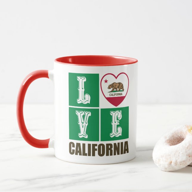 Mug Love California Republic State Drapeau Heart Pride (Avec donut)