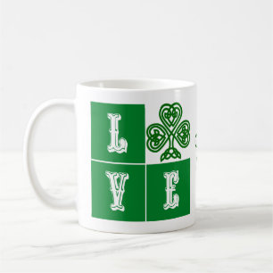 Mug Love Celtic Coeurs Shamrocks Irlande Motto