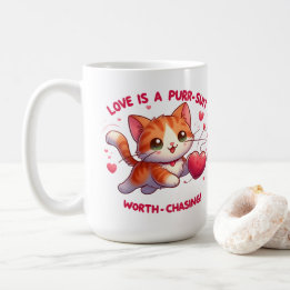 Mug Love Chasing Happiness Chat inspiré Valentine