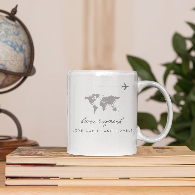 Mug Love Coffee et Voyage avion & carte du monde (Créateur téléchargé)
