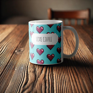 Mug Love Coffee Fun Red Pixel Art Heart Motif