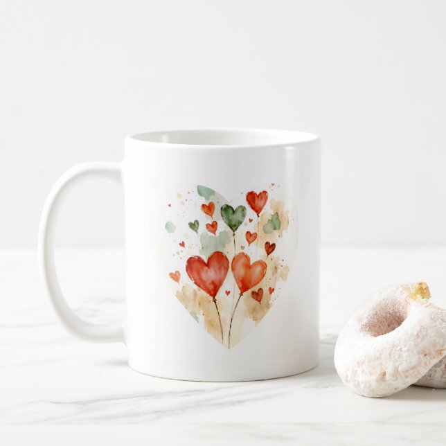 Mug Love Hearts dans un style classique en aquarel (Avec donut)