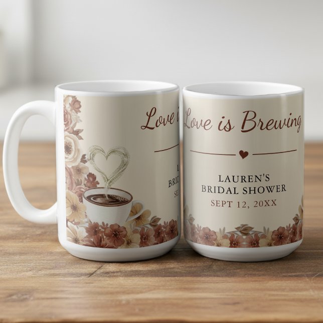 Mug Love is Brewing Brown Floral Heart Bridal Shower (Love is Brewing Brown Floral Heart Bridal Shower Coffee Mug
)