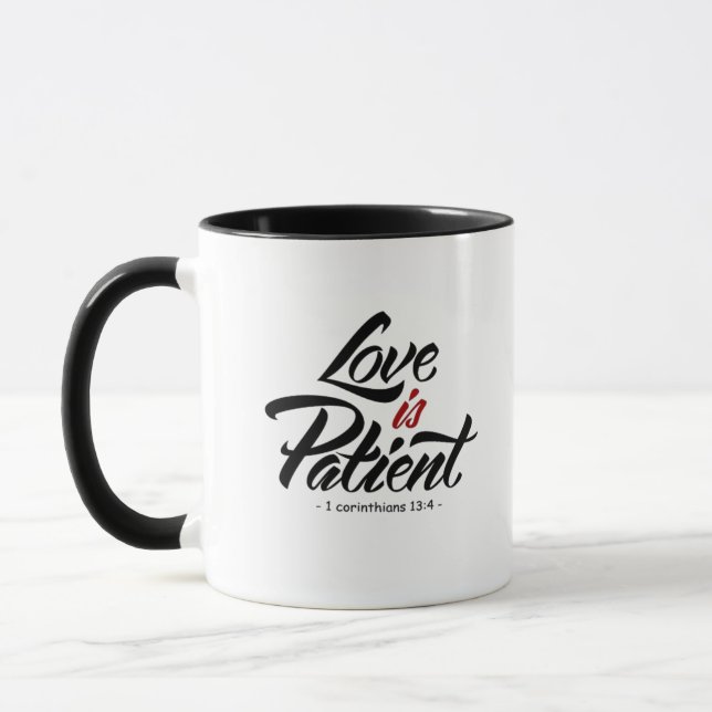 Mug Love Is Patient Hand Lettering Artistic Design  (Gauche)
