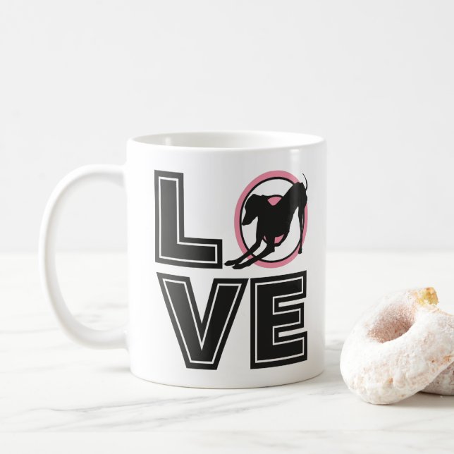 Mug Love Italien greyhound Typographie Noire Silhouett (Avec donut)