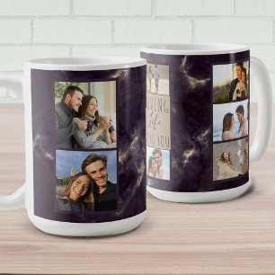 Mug Love Life With You - 7 Photo Collage Marbre foncé