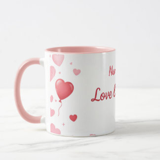 Mug Love lives here - Pink and Red hearts 