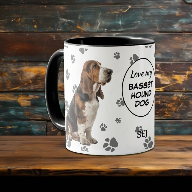 Mug Love My Basset Hound Dog Pawprint Pattern (Créateur téléchargé)