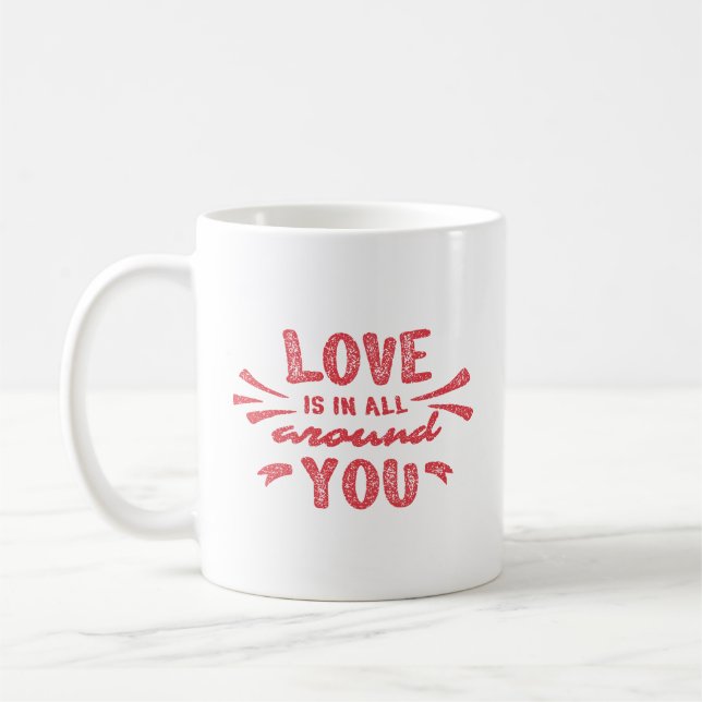 Mug Love Photo Red Stamp Script Lettering Valentines (Gauche)