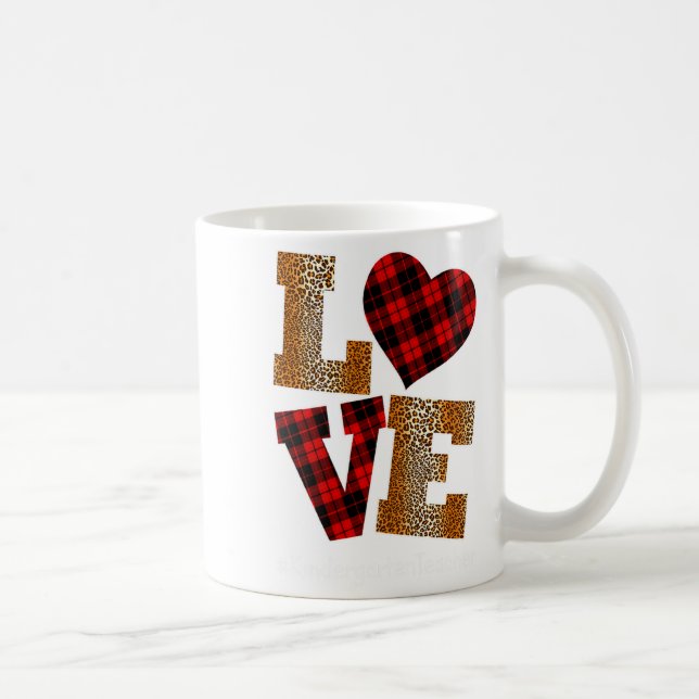 Mug Love Plaid Red Leopard Kindergarten Teacher Valent (Droite)