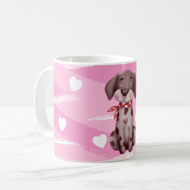 MUG "LOVE PUPPING" AVEC BOUE DE COEURS ROSE ET BLANC (Devant gauche)