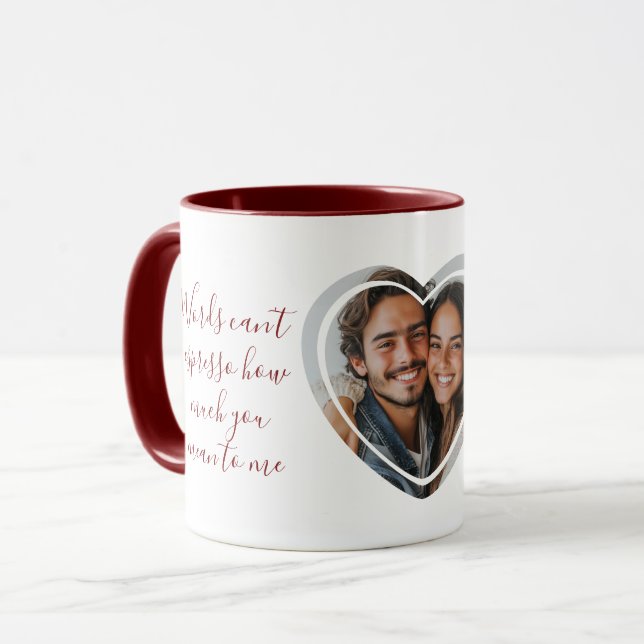 Mug Love Quote Custom Names I Heart Shaped Photo Red (Devant gauche)