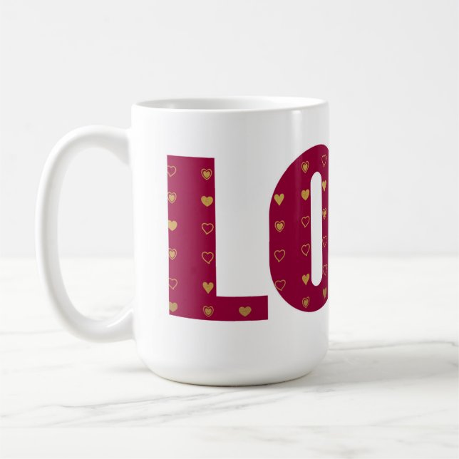 Mug LOVE Red Gold Hearts Valentine Couple (Gauche)