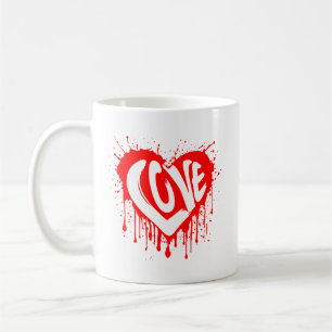 Mug Love Retro Red Heart Valentine White Text