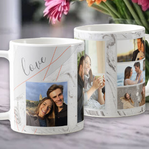 Mug Love Script - 5 Photo Collage sur Marbre blanc gri