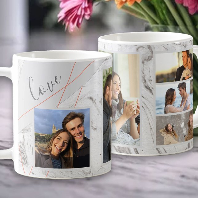 Mug Love Script - 5 Photo Collage sur Marbre blanc gri (Créateur téléchargé)