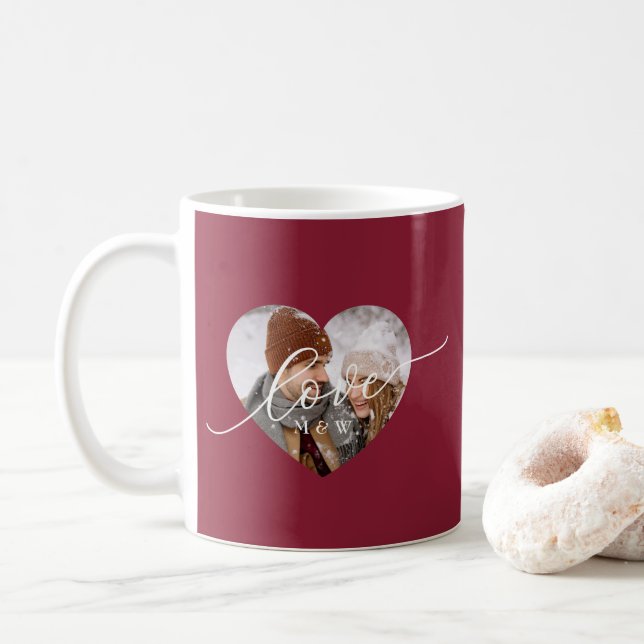 Mug Love Script Heart Photo Red (Avec donut)