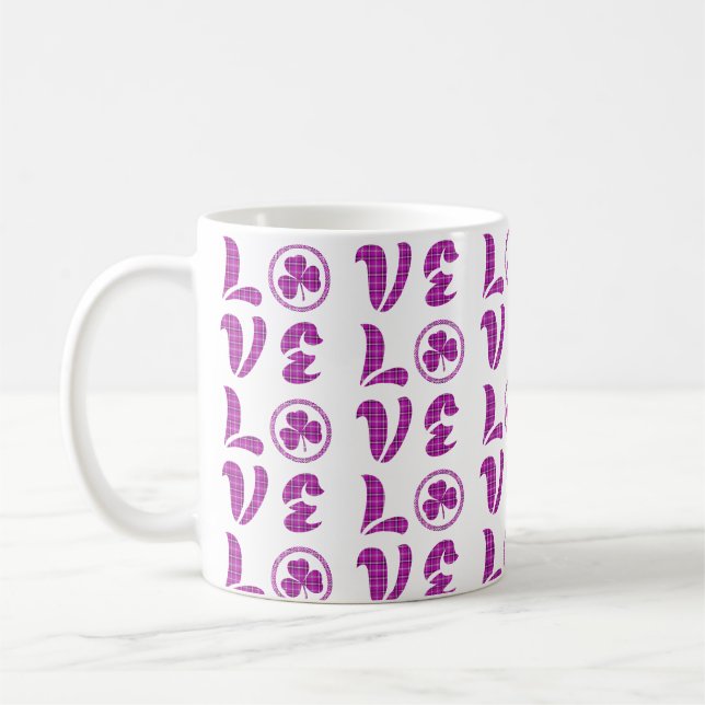 Mug Love Shamrock Plaid Purple Classic Pattern (Gauche)
