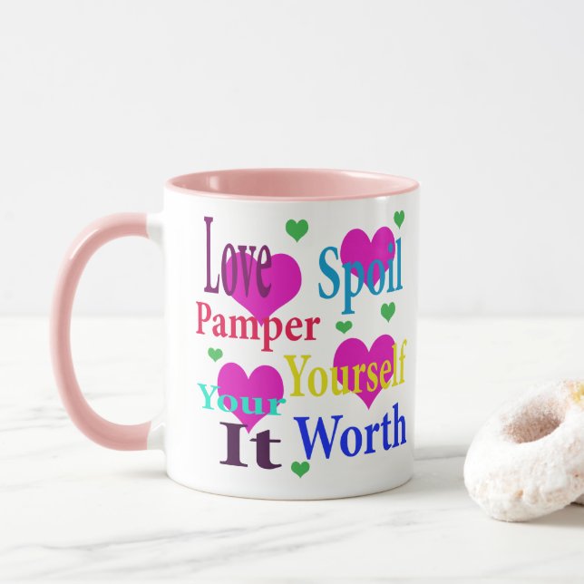 Mug Love Spoil Pamper Yourself Logo, Combo rose (Avec donut)