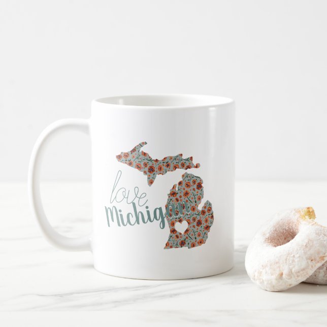 Mug Love State Of Michigan Poppies Flore Pattern (Avec donut)