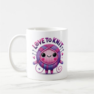 Mug Love to Knit Citation mignonne Pink Purple Ball of