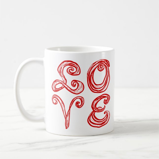Mug LOVE Word Art Fabric Font Rouge Lettres (Gauche)