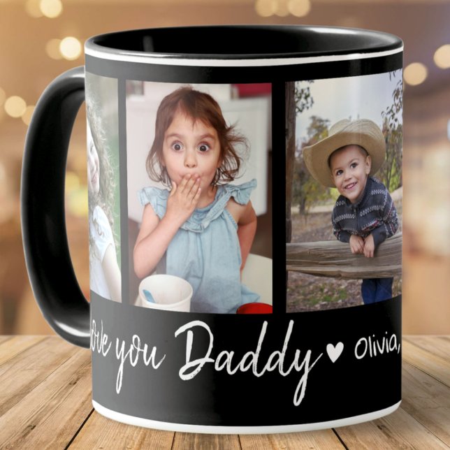 Mug Love You Daddy Fête des pères 5 Photo Collage noir (Créateur téléchargé)