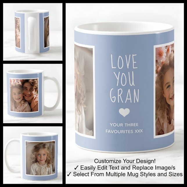 Mug Love You Gran Photos Moderne Bleu C410 & Blanc (Créateur téléchargé)