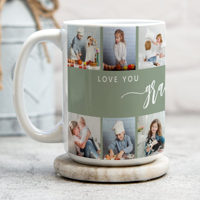 Mug Love You Grandma 12 Photo Collage Sage Green (Créateur téléchargé)