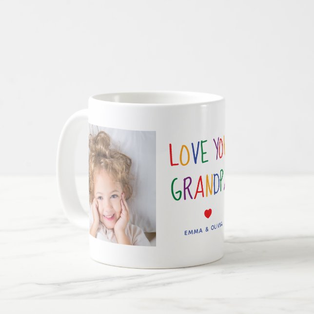 Mug Love You Grandpa | Two Photo Rainbow Colored Text (Devant gauche)