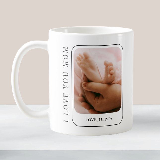 Mug Love You Mom Baby Photo Moderne Simple Fête des mè (Love You Mom Baby Photo Modern Simple Mothers Day Coffee Mug)