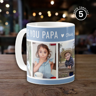 Mug Love You Papa Grandkids 5 Photo Collage Bleu