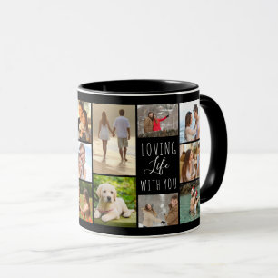 Mug Loving Life With You 14 Photo Collage Black