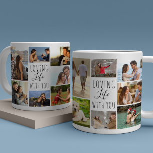 Mug Loving Life With You 14 Photo Collage Blanc