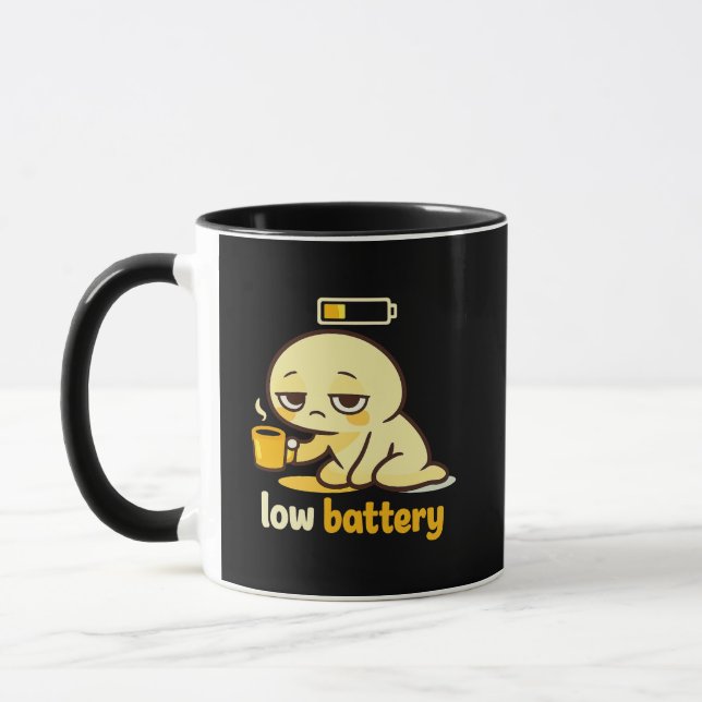 Mug Low Battery Mood – Cute Tired Coffee (Gauche)