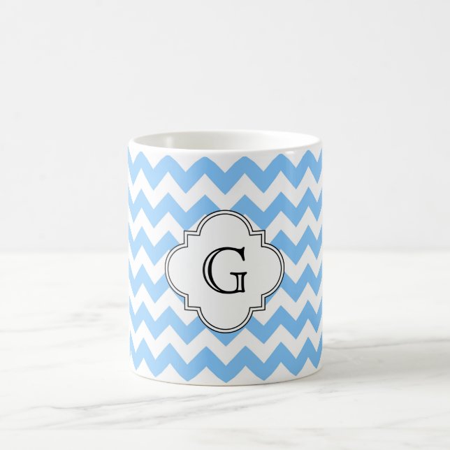 Mug Lt Blue Wht Chevron Zigzag Wht Quatrefoil Monogram (Centre)
