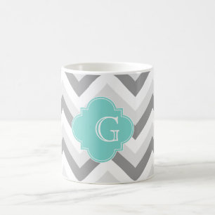 Mug Lt Deux Gris Blanc Chevron Aqua Monogramme